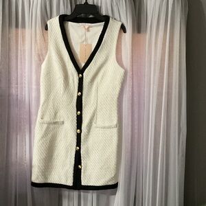 BeBop Cream Sleeveless Mini Dress with Black Trim